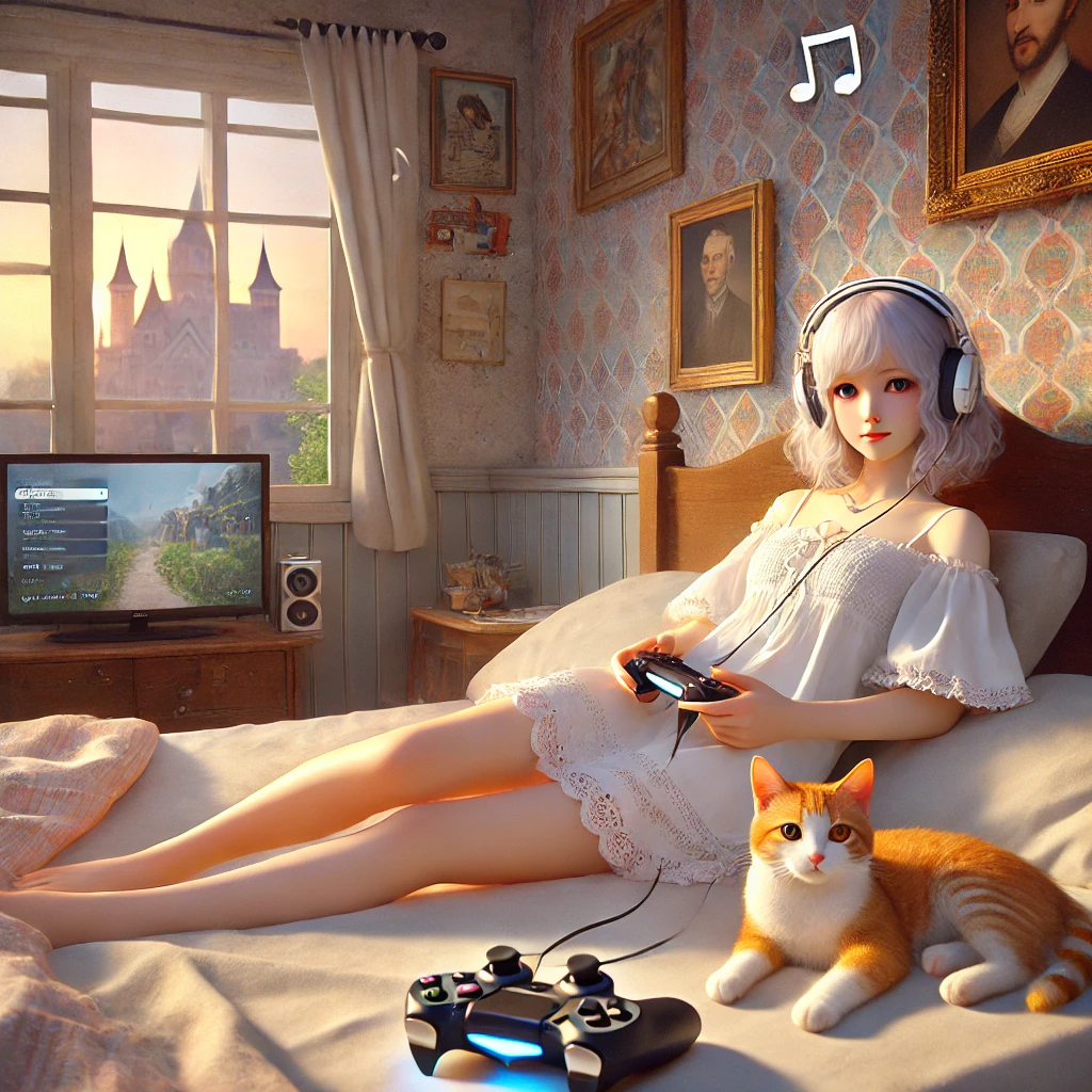 A gamer girl and her cat